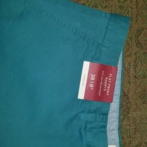 Turquoise flat front shorts